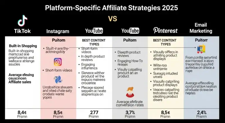 Comparison chart showing various affiliate marketing platforms for 2025, highlighting key features and benefits.
